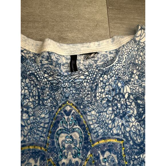 Women's New Directions Curvy Blue Blouse with Rhinestones 1X - Picture 3 of 4